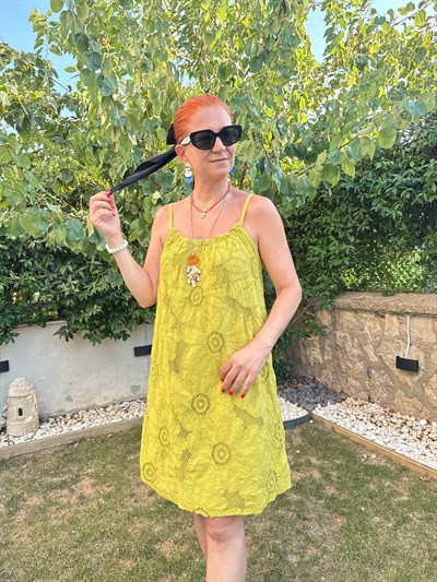 26230 Italyan Fistolu Elbise Yağ Yeşili