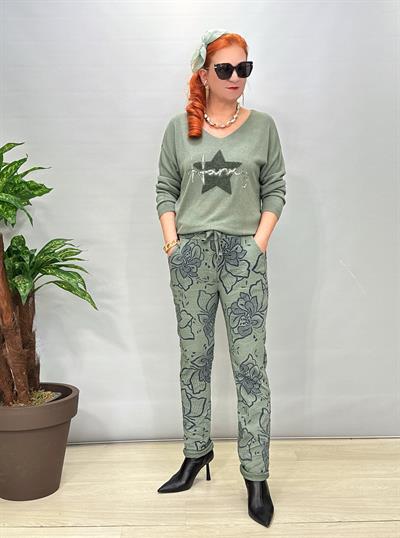 2625 Italyan Desenli Pantolon Yeşil