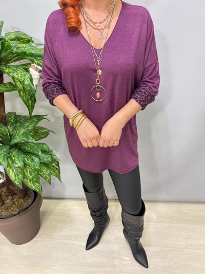 2626 Italyan İçi Leopar Detay Triko Bluz Leylak