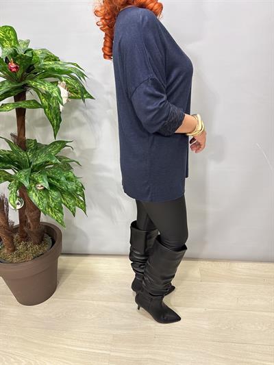 2626 Italyan İçi Leopar Detay Triko Bluz Lacivert