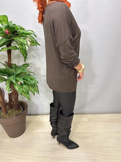 2626 Italyan İçi Leopar Detay Triko Bluz Kahve