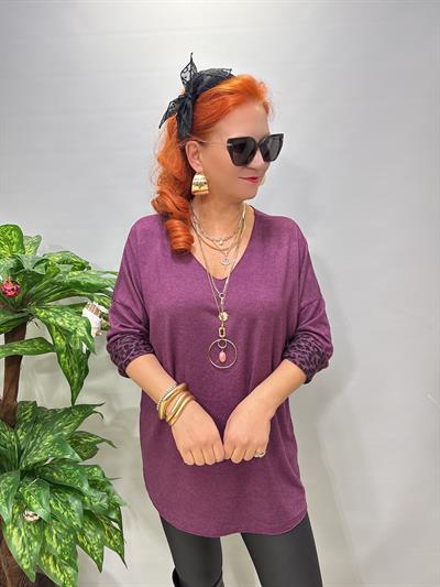 2626 Italyan İçi Leopar Detay Triko Bluz Leylak