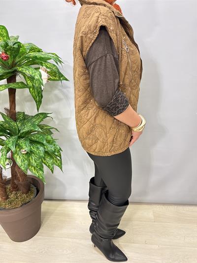 2626 Italyan Payet Detay Yelek Camel