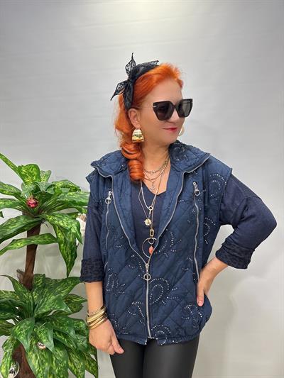 2626 Italyan Payet Detay Yelek Lacivert