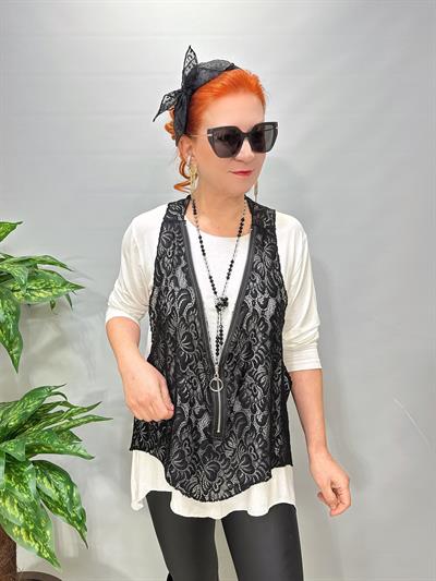 2628 Dantelli yelek  Takım Ekru