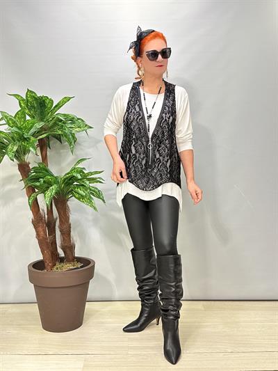 2628 Dantelli yelek  Takım Ekru