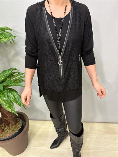 2628 Dantelli yelek  Takım Siyah