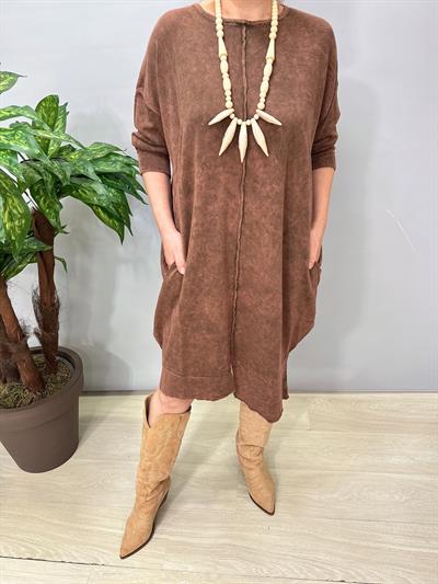 2630 Tasarım Pamuklu Elbise Kahve