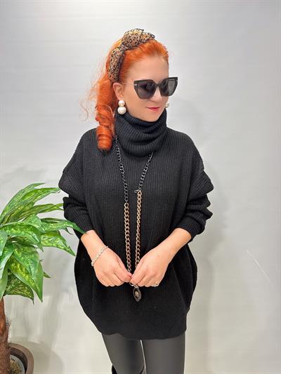 2635 Balıkçı Yaka Kazak Siyah