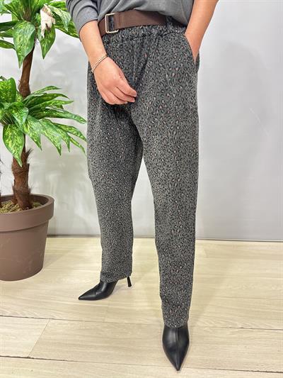 2645 Leopar Detay Kadife Pantolon Gri