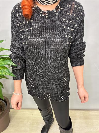 2651 Tasarım Taşlı Triko Siyah
