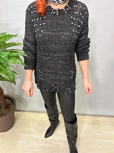2651 Tasarım Taşlı Triko Siyah
