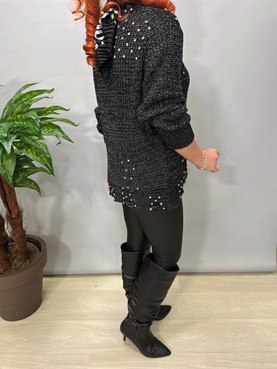 2651 Tasarım Taşlı Triko Siyah