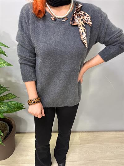 2652 Angora Triko Bluz Gri
