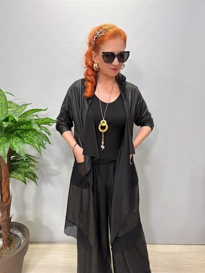 2660 TASARIM ASİMETRİK DERİ CEKET SİYAH