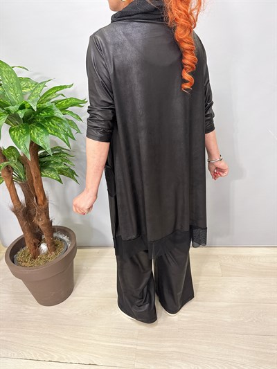 2660 TASARIM ASİMETRİK DERİ CEKET SİYAH