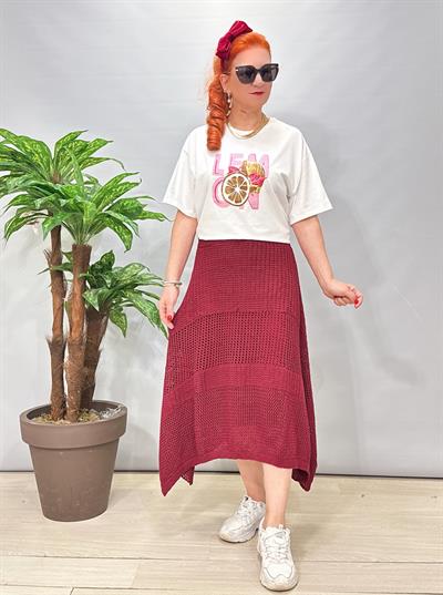 2663 Pamuklu Örme Etek Bordo