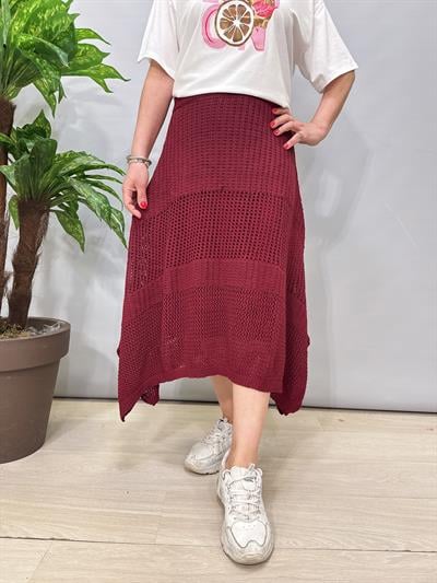 2663 Pamuklu Örme Etek Bordo