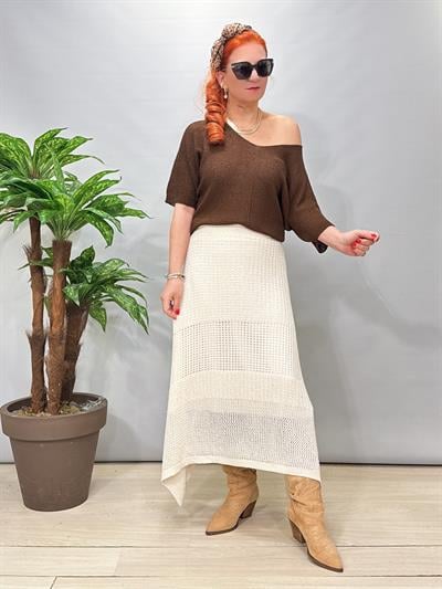 2663 Pamuklu Örme Etek Krem