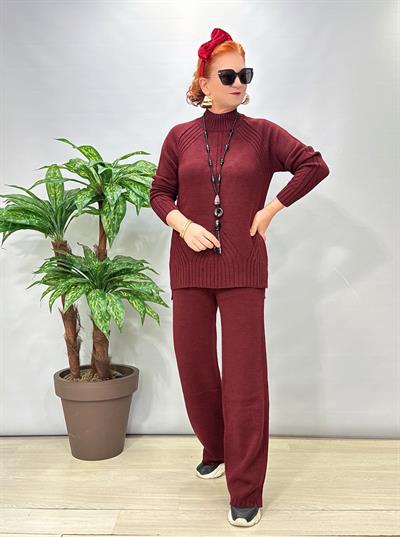 2666 Yarım Balıkçı Yaka Triko Takım Bordo