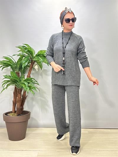2666 Yarım Balıkçı Yaka Triko Takım Gri