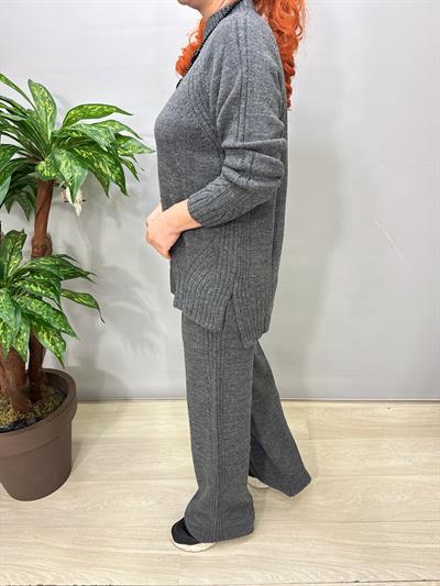 2666 Yarım Balıkçı Yaka Triko Takım Gri