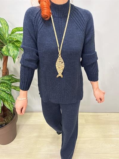 2666 Yarım Balıkçı Yaka Triko Takım Lacivert