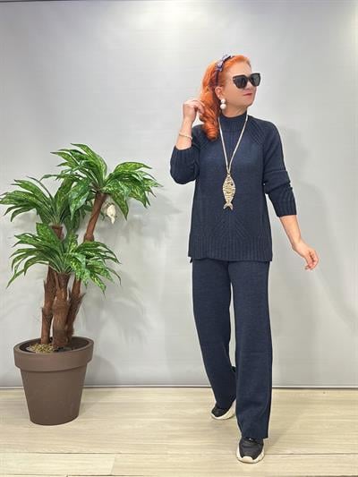 2666 Yarım Balıkçı Yaka Triko Takım Lacivert