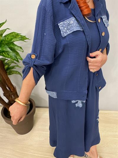 2685 Müslin Ceketli Elbise Saks Mavi