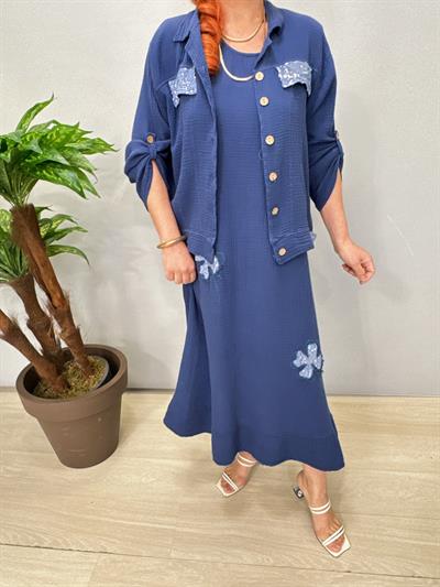 2685 Müslin Ceketli Elbise Saks Mavi