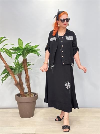 2685 Müslin Ceketli Elbise Siyah