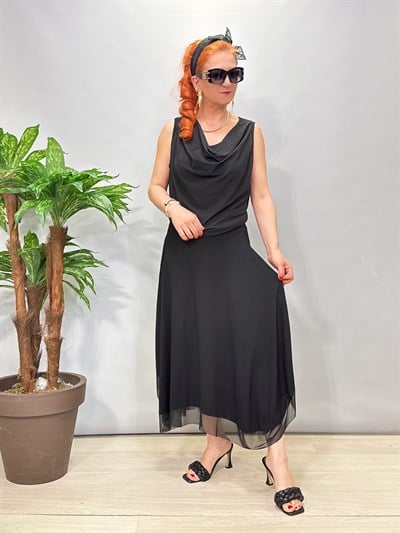 2686 Tül Detaylı Asimetrik Etek 