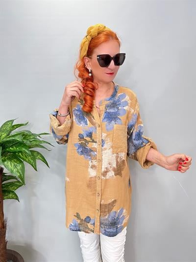 2690 Italyan Payet Detay Pamuklu Gömlek/Ceket Camel