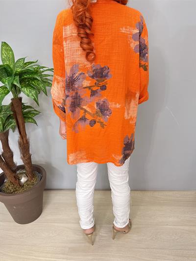 2690Italyan Payet Detay Pamuklu Gömlek/Ceket Turuncu