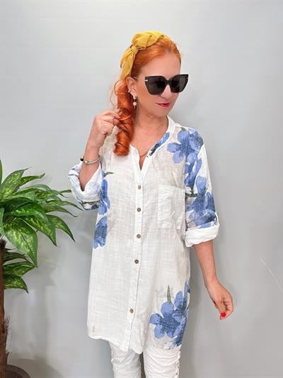 2690Italyan Payet Detay Pamuklu Gömlek/Ceket Beyaz