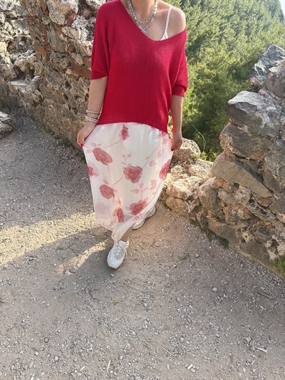 2699 Italyan İpek Elbise Kırmızı