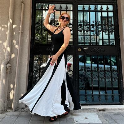 279149 LİKRALI  SCUBA  ELBİSE SİYAH-BEYAZ  boyum 1.64