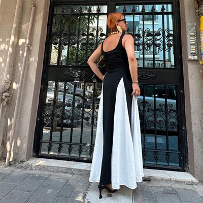 279149 LİKRALI  SCUBA  ELBİSE SİYAH-BEYAZ  boyum 1.64