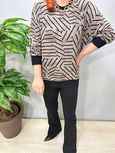 2826 Çizgili Desenli Yumoş Bluz Vizon