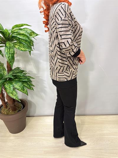 2826 Çizgili Desenli Yumoş Bluz Vizon