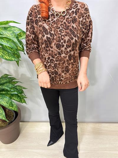 2826 Leopar Desenli Yumoş Bluz Kahve 