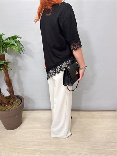 2865 Asimetrik Dantel Detay Bluz Siyah
