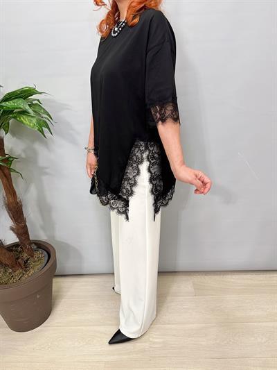 2865 Asimetrik Dantel Detay Bluz Siyah