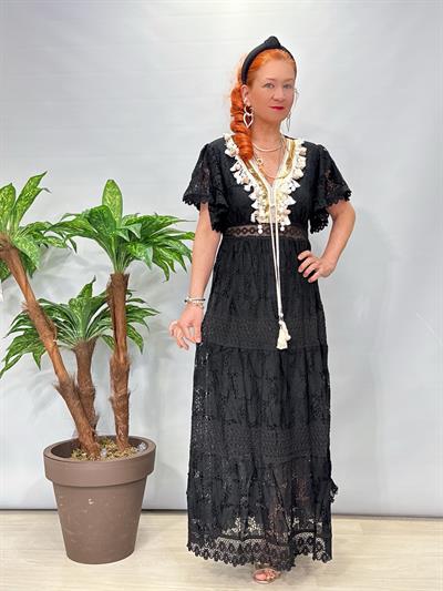 2870 Dantel Detay Elbise Siyah