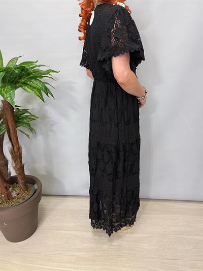 2870 Dantel Detay Elbise Siyah