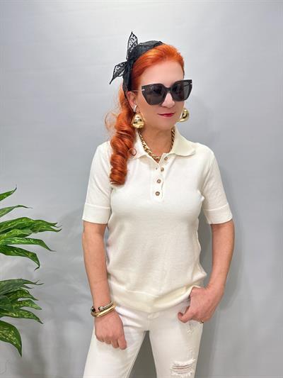 2874 Polo Yaka Triko Bluz Ekru
