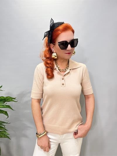 2874 Polo Yaka Triko Bluz Taş