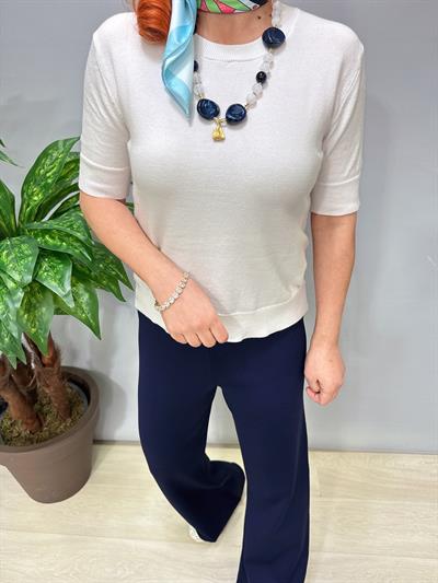 2875 Basic Triko Bluz Beyaz