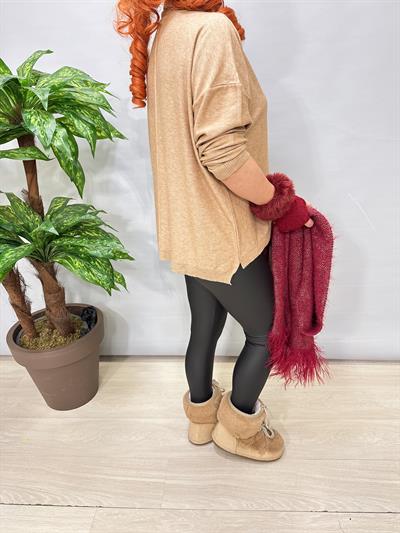 2888 Italyan İnce Dökümlü Yaka Triko Camel 