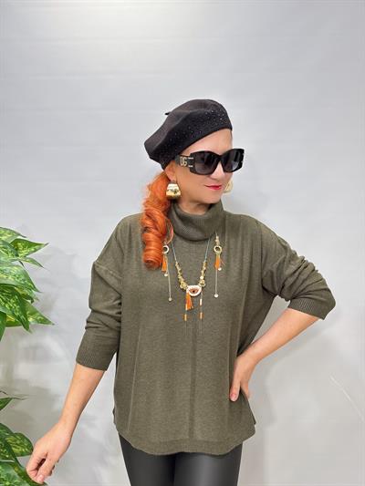 2888 Italyan İnce Dökümlü Yaka Triko Haki